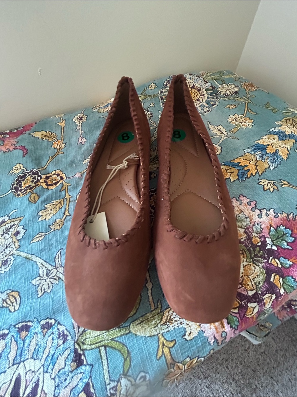 Joie Brown Suede-Look Whipstitch Ballet Flats